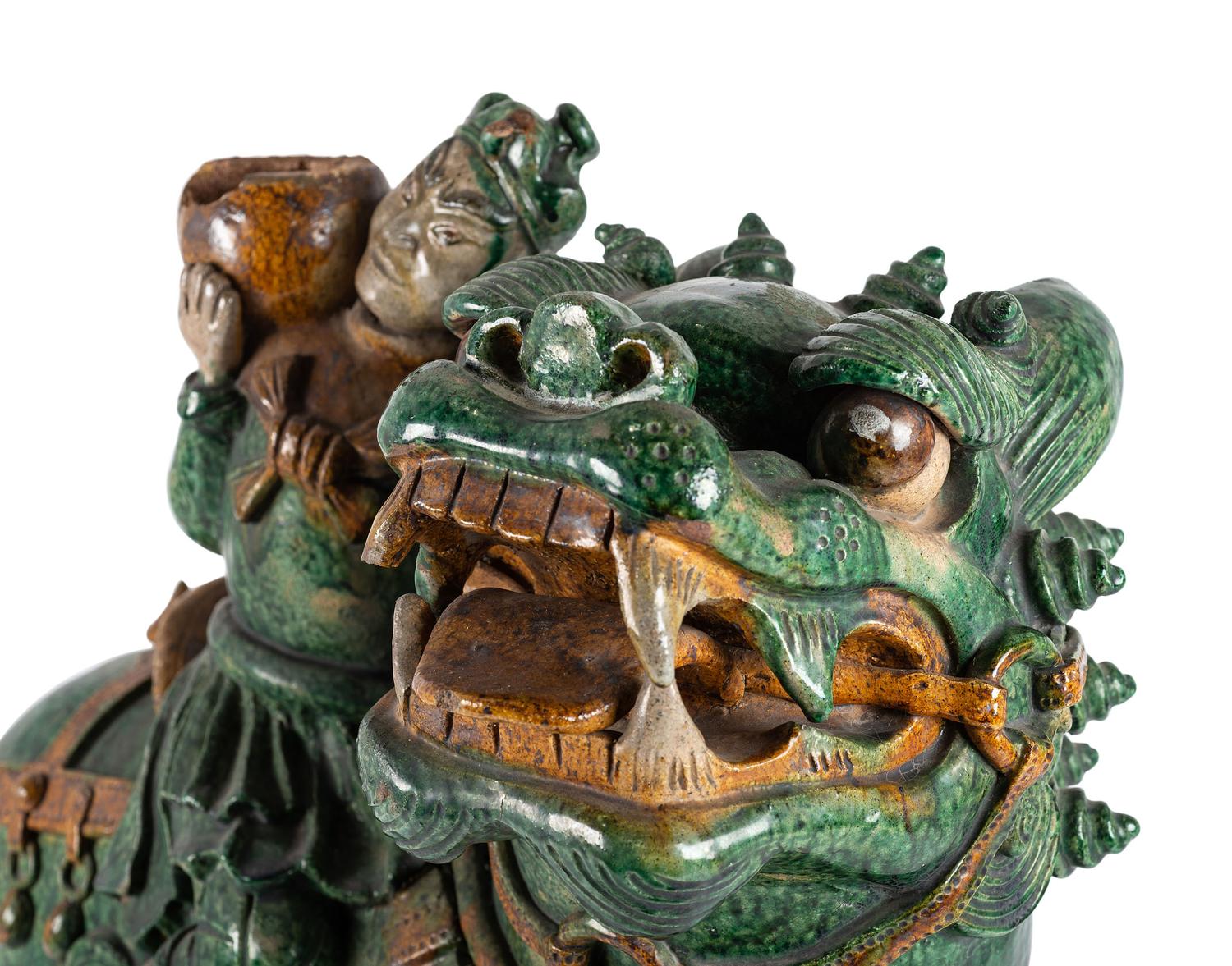 A Terracotta Foo Dog Roof Tile