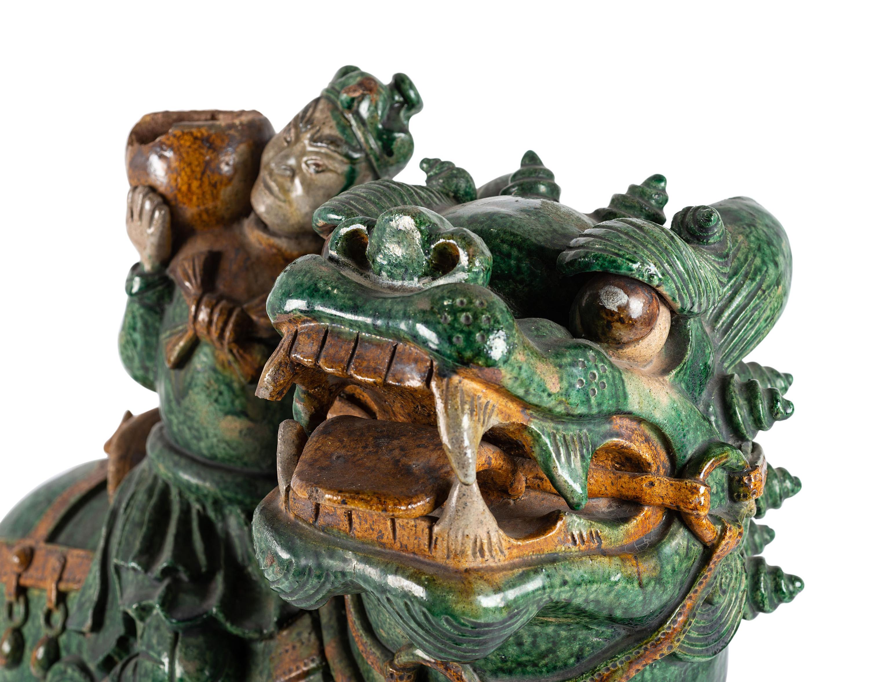 A Terracotta Foo Dog Roof Tile