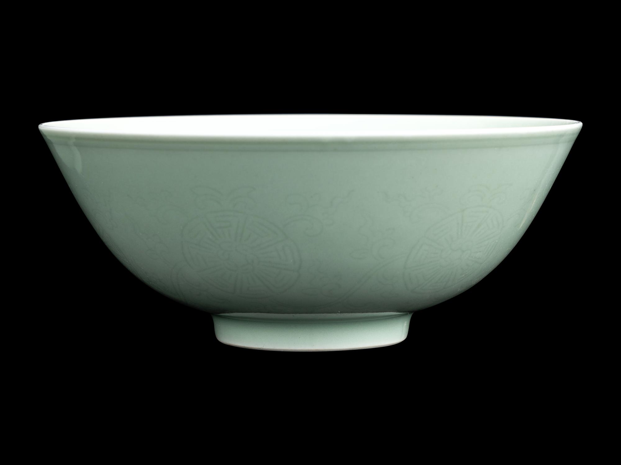 A Pair of Incised Celadon Glazed Porcelain Bowls