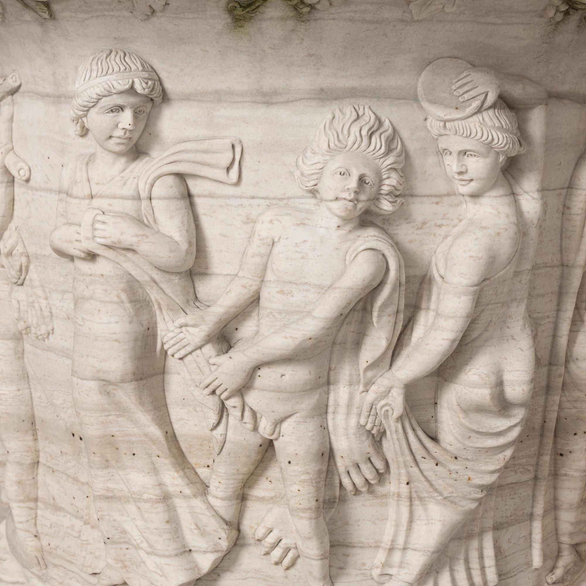 A Monumental Carved Marble Garden Urn and Plinth