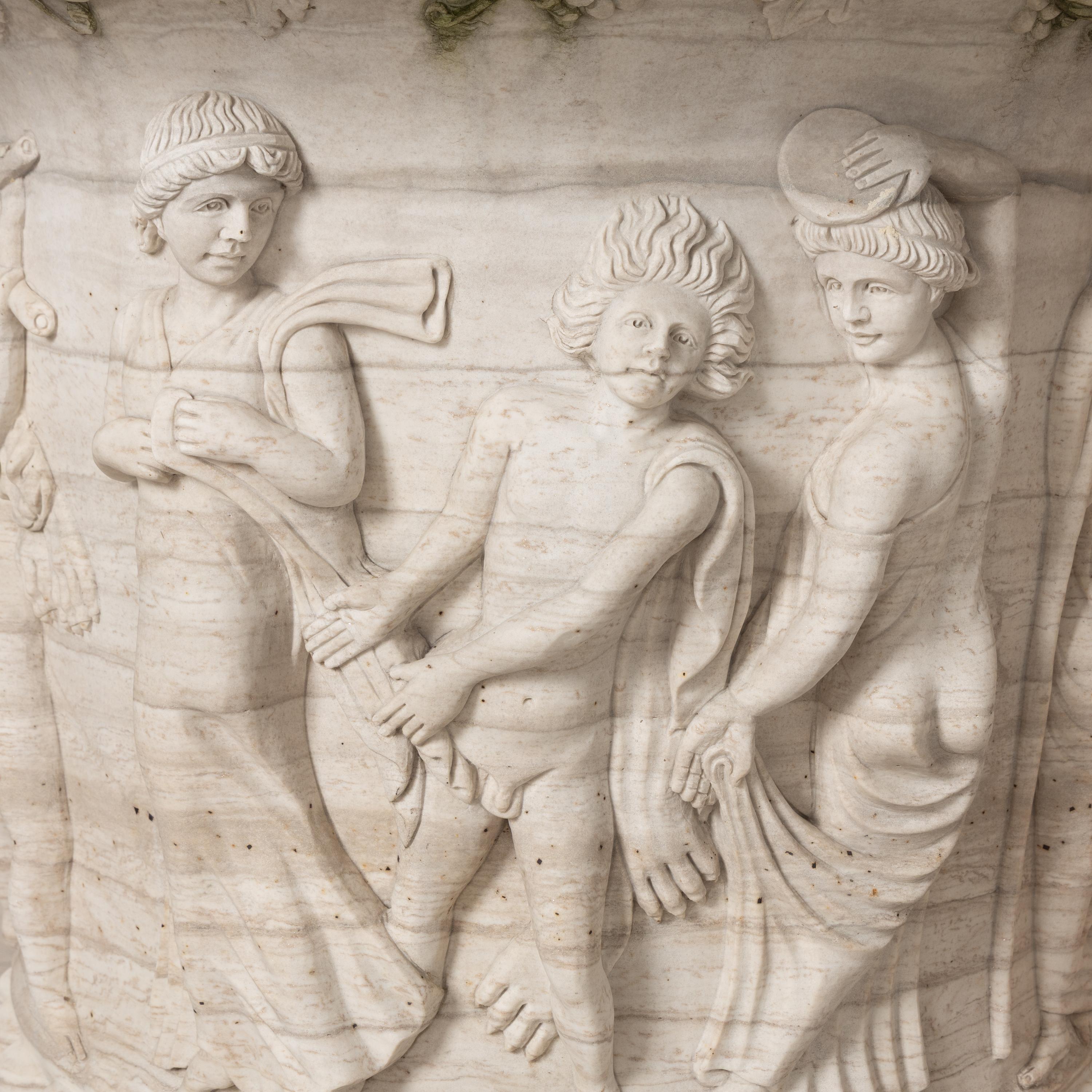 A Monumental Carved Marble Garden Urn and Plinth