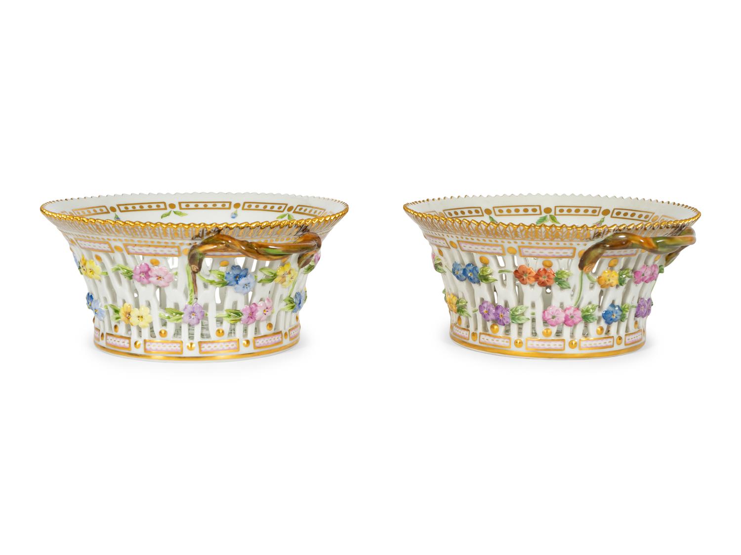 A Pair of Royal Copenhagen Flora Danica Reticulated Fruit Baskets