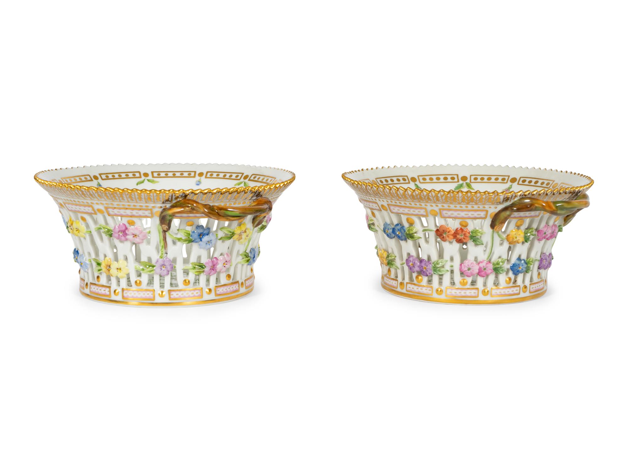 A Pair of Royal Copenhagen Flora Danica Reticulated Fruit Baskets