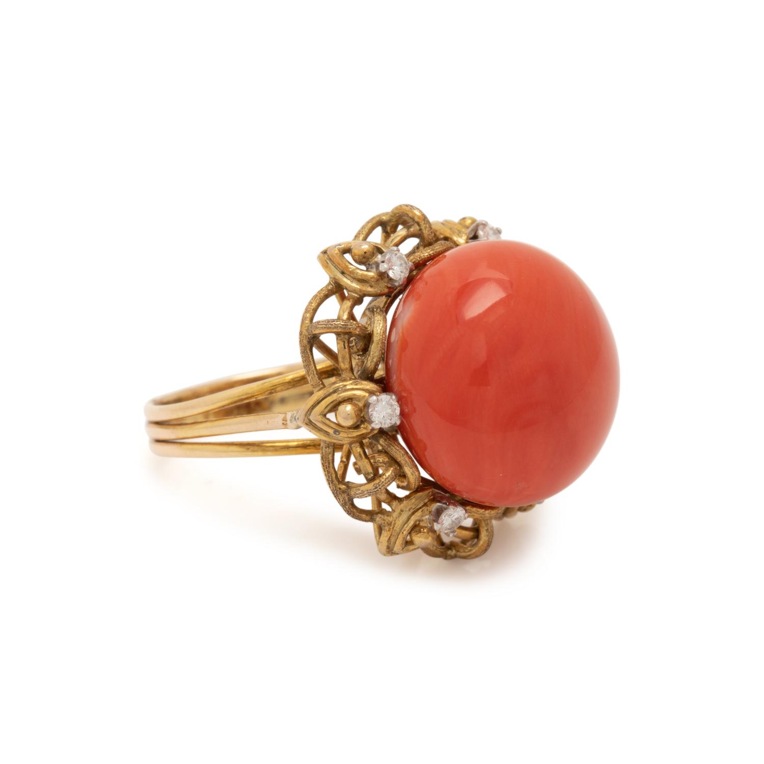 CORAL AND DIAMOND RING