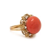 CORAL AND DIAMOND RING