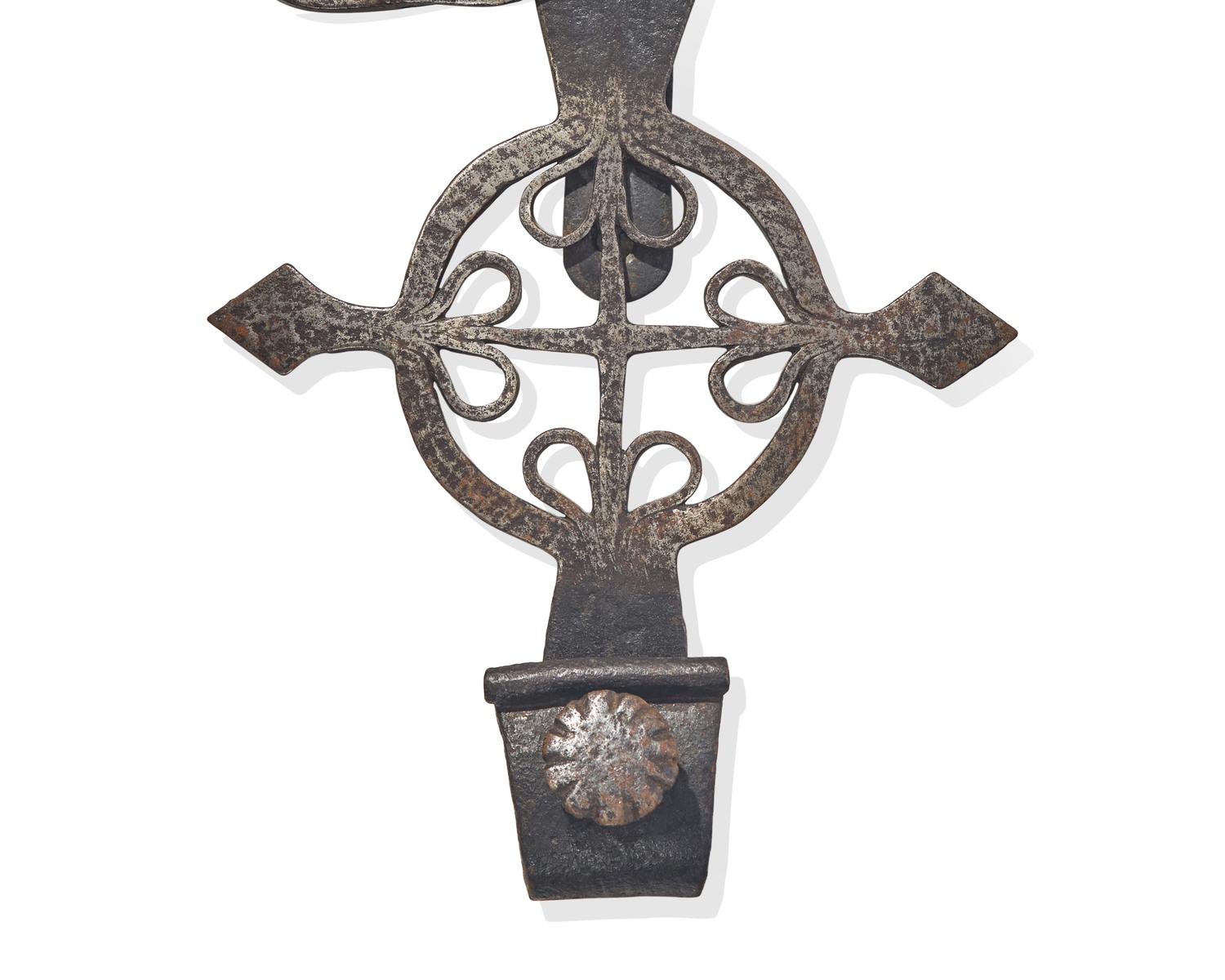 A Large Wrought Iron Adjustable Trammel with Rooster, France, 18th Century