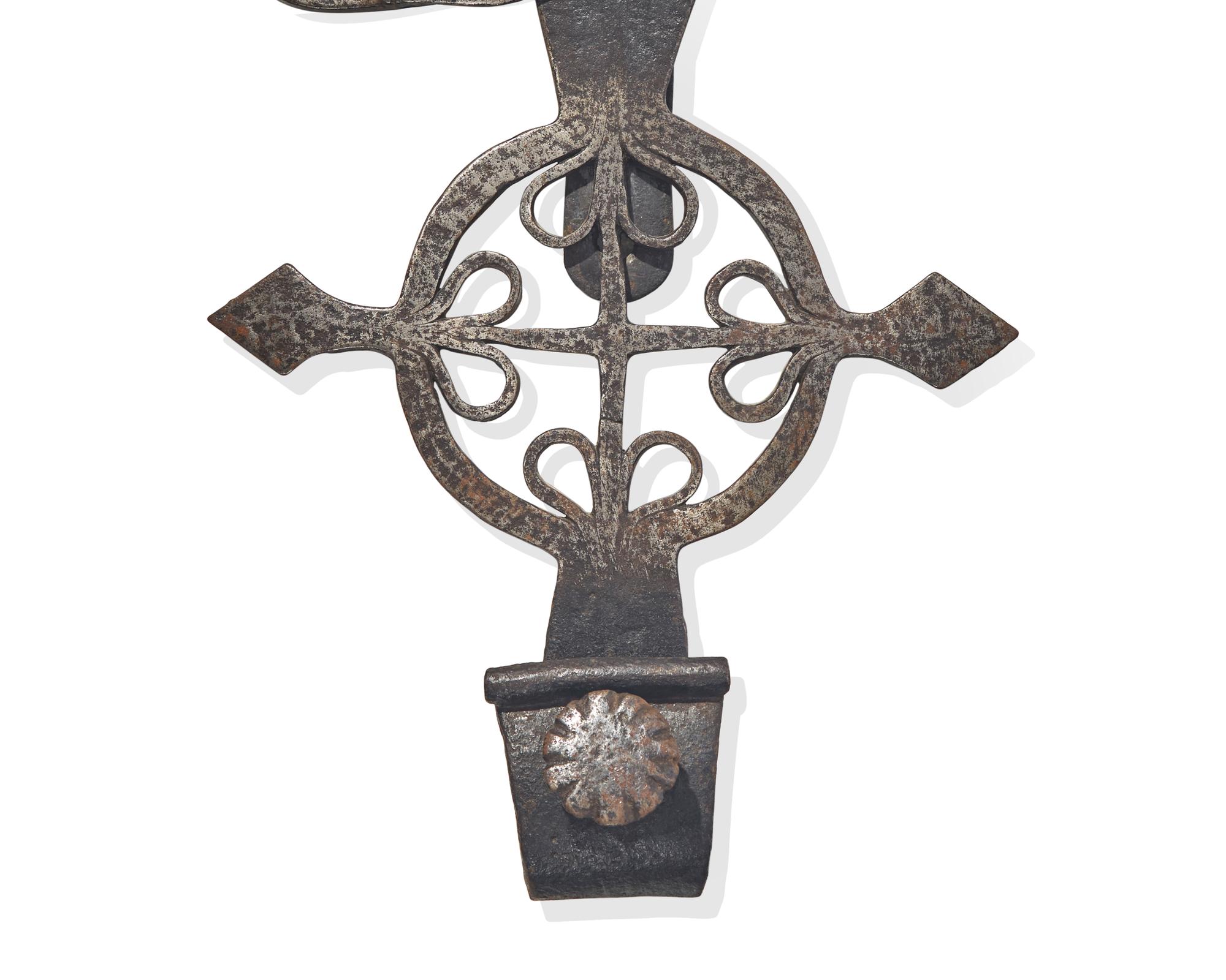 A Large Wrought Iron Adjustable Trammel with Rooster, France, 18th Century