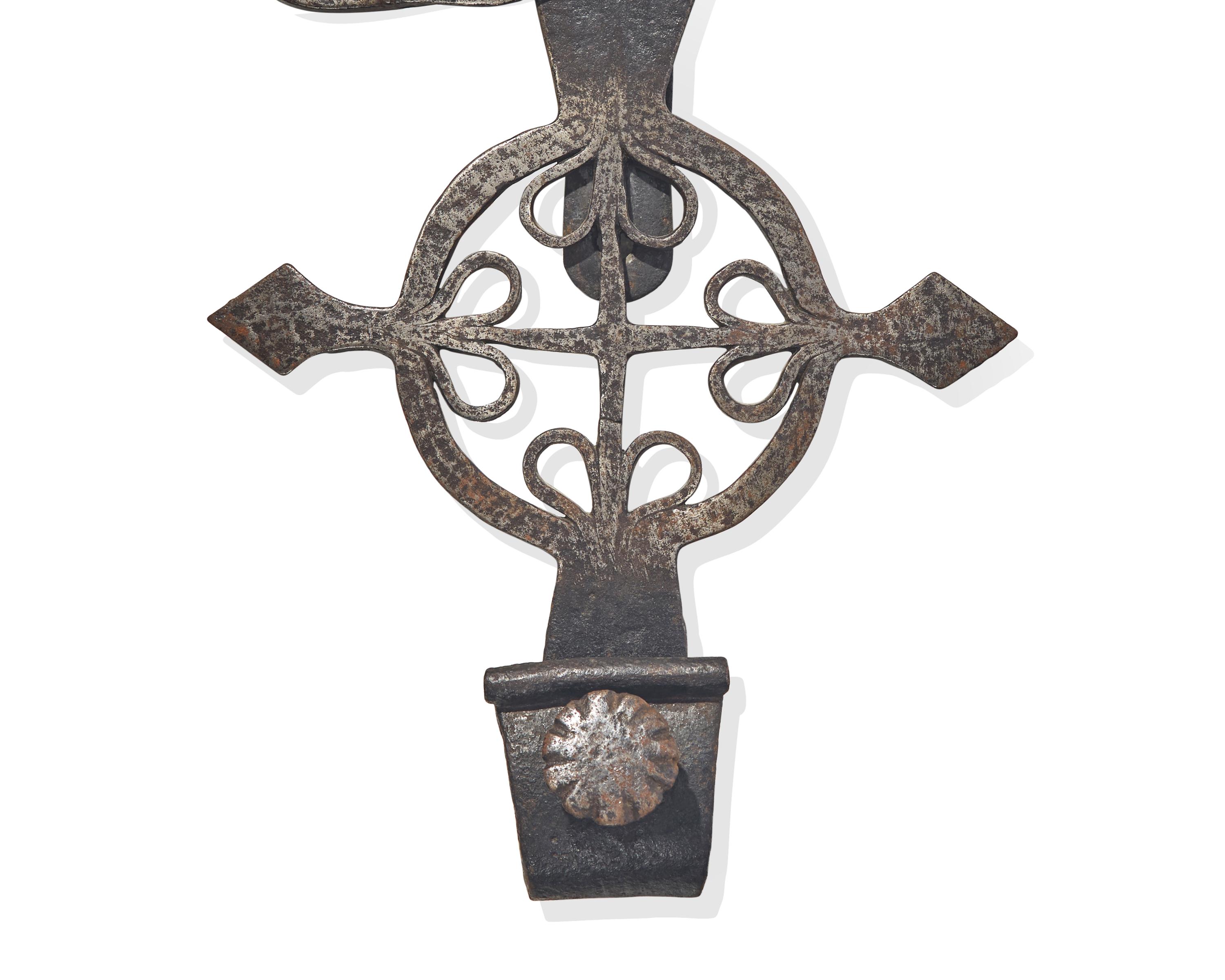 A Large Wrought Iron Adjustable Trammel with Rooster, France, 18th Century
