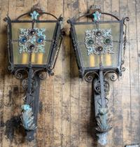 A Pair of Wrought Metal and Glass Lanterns Height 34 inches. — LATE 19TH/EARLY 20TH CENTURY
