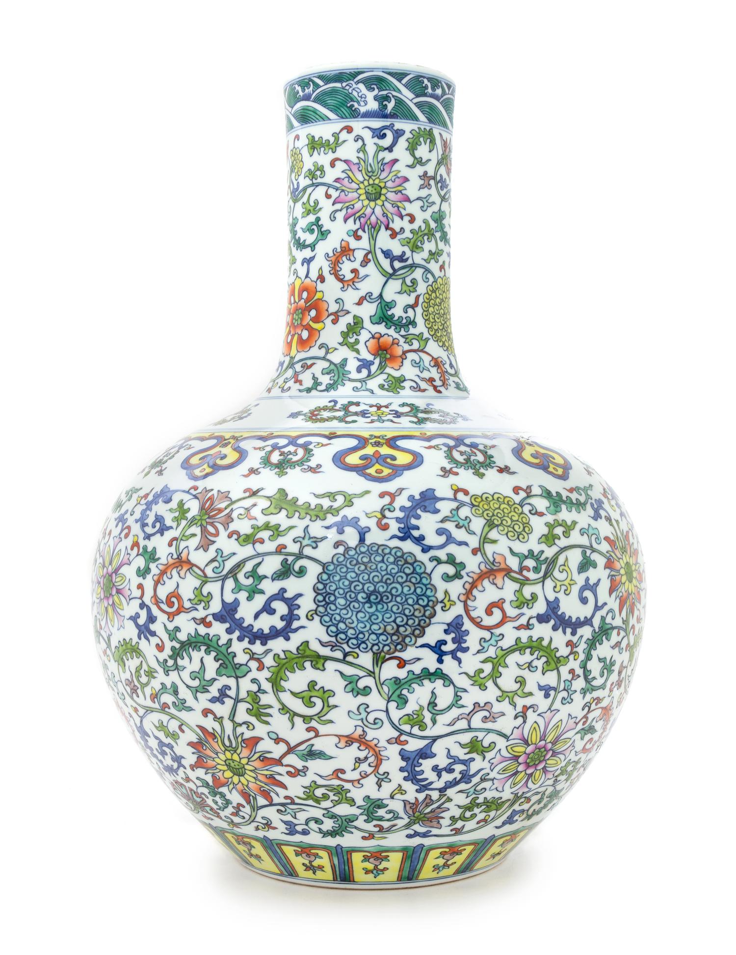 A Doucai Porcelain Bottle Vase Height 21 inches.