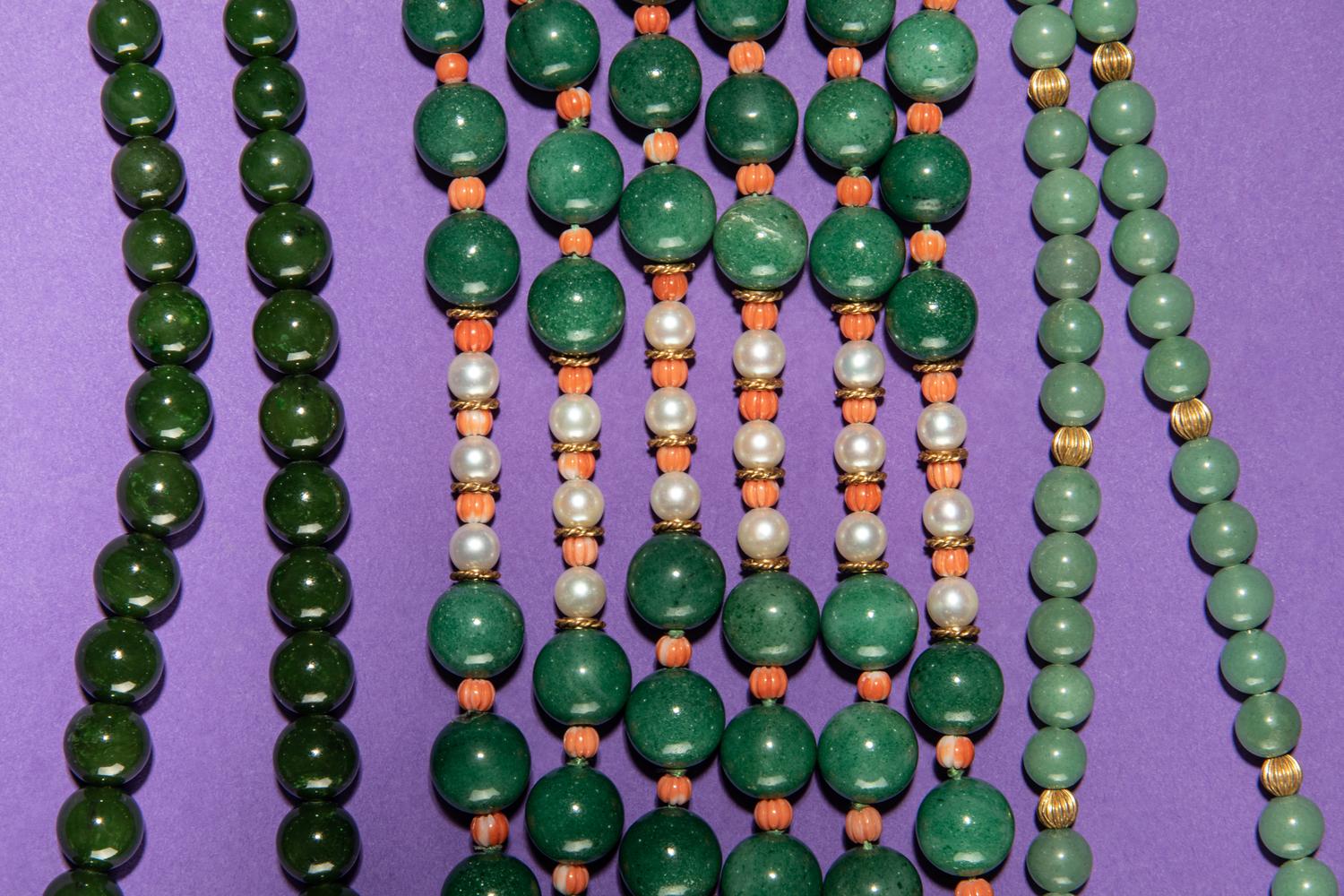 A Group of Chinese Green Hardstone Jewelry