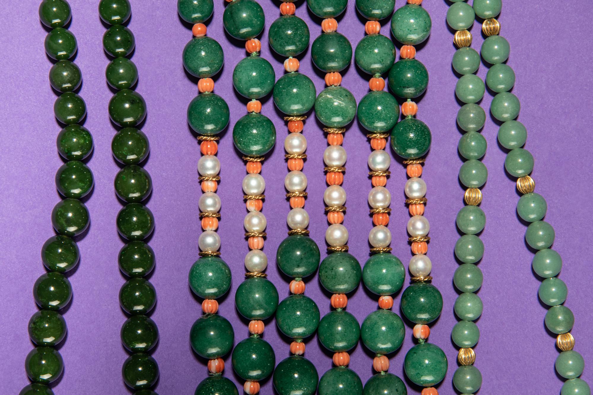 A Group of Chinese Green Hardstone Jewelry