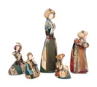A Group of Five Contemporary Japanese Patchwork Embroidered Figures