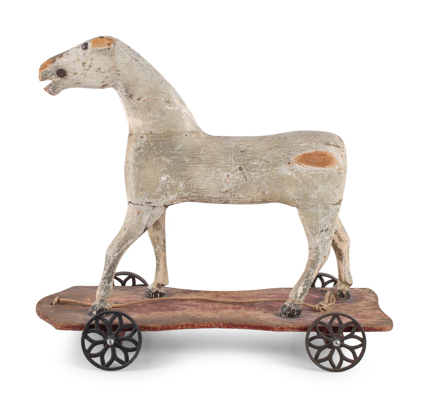 A Painted and Carved Wood Horse-Form Child's Pull Toy