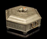 A Chinese Hardstone Inset Pewter Warmer Set