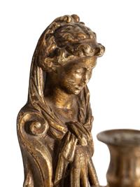 A Pair of Continental Gilt Bronze and Glass Five-Light Sconces