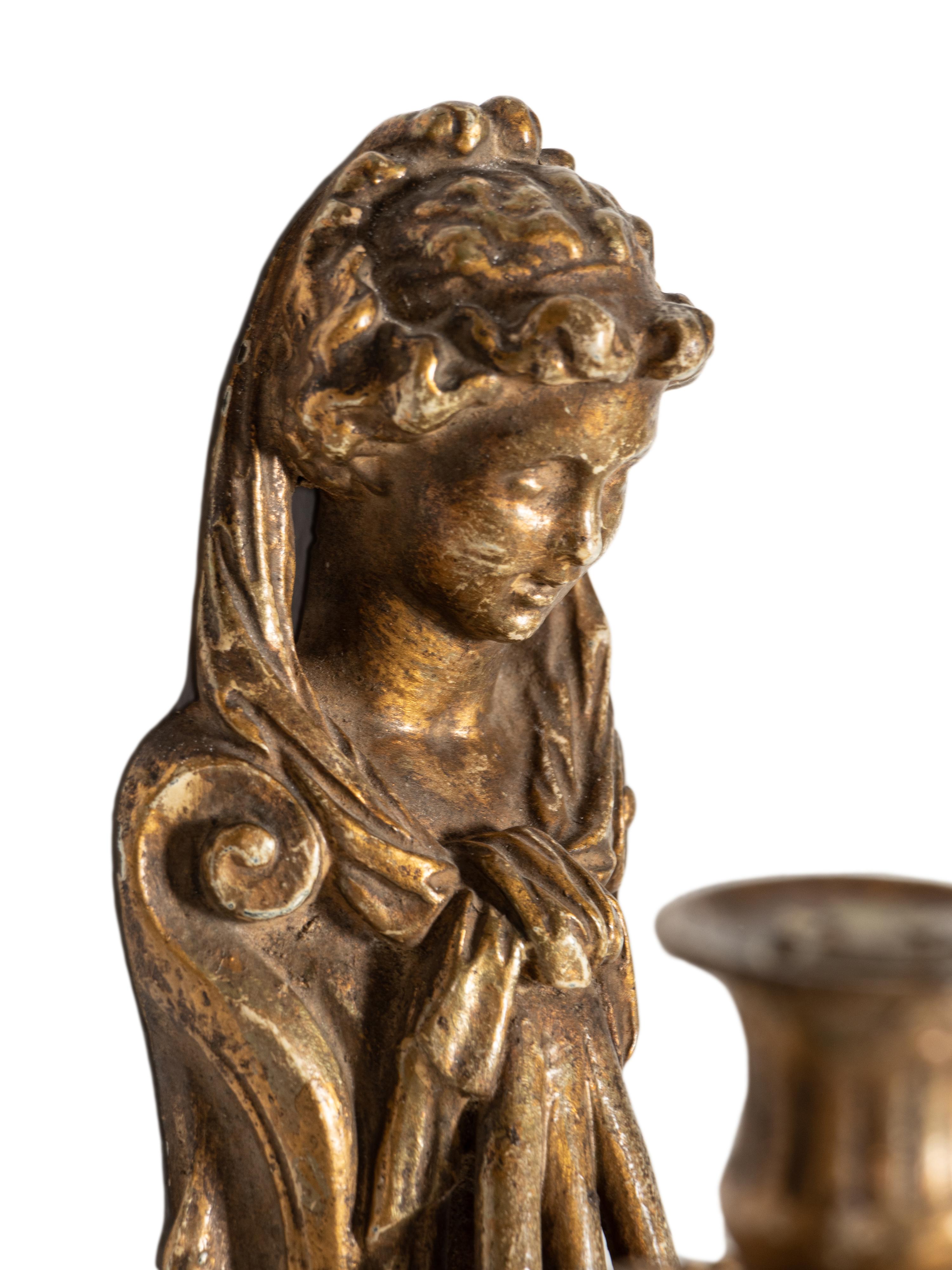 A Pair of Continental Gilt Bronze and Glass Five-Light Sconces
