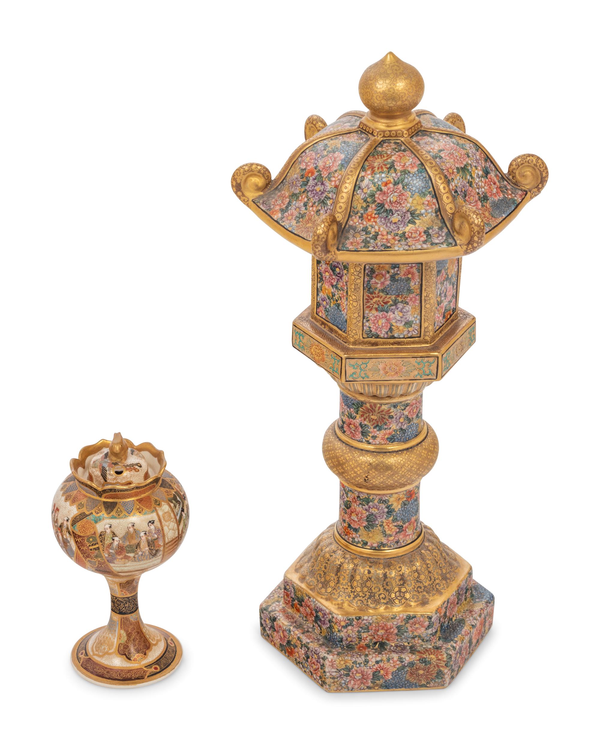 Two Japanese Satsuma Incense Burners, Koro