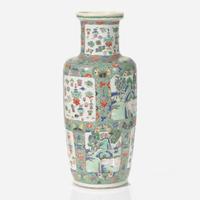 A Chinese famille verte-decorated porcelain rouleau vase 素三彩紙槌瓶 Kangxi period ? ??