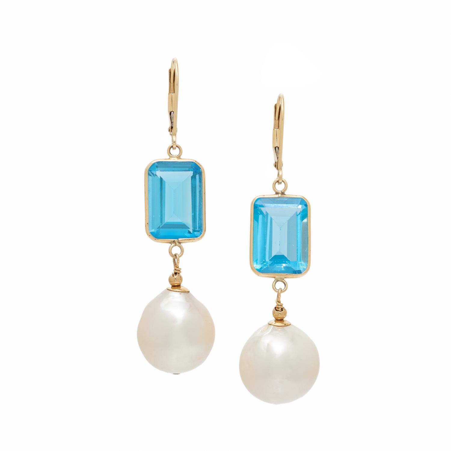 CULTURED PEARL AND BLUE TOPAZ EARRINGS