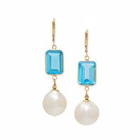 CULTURED PEARL AND BLUE TOPAZ EARRINGS
