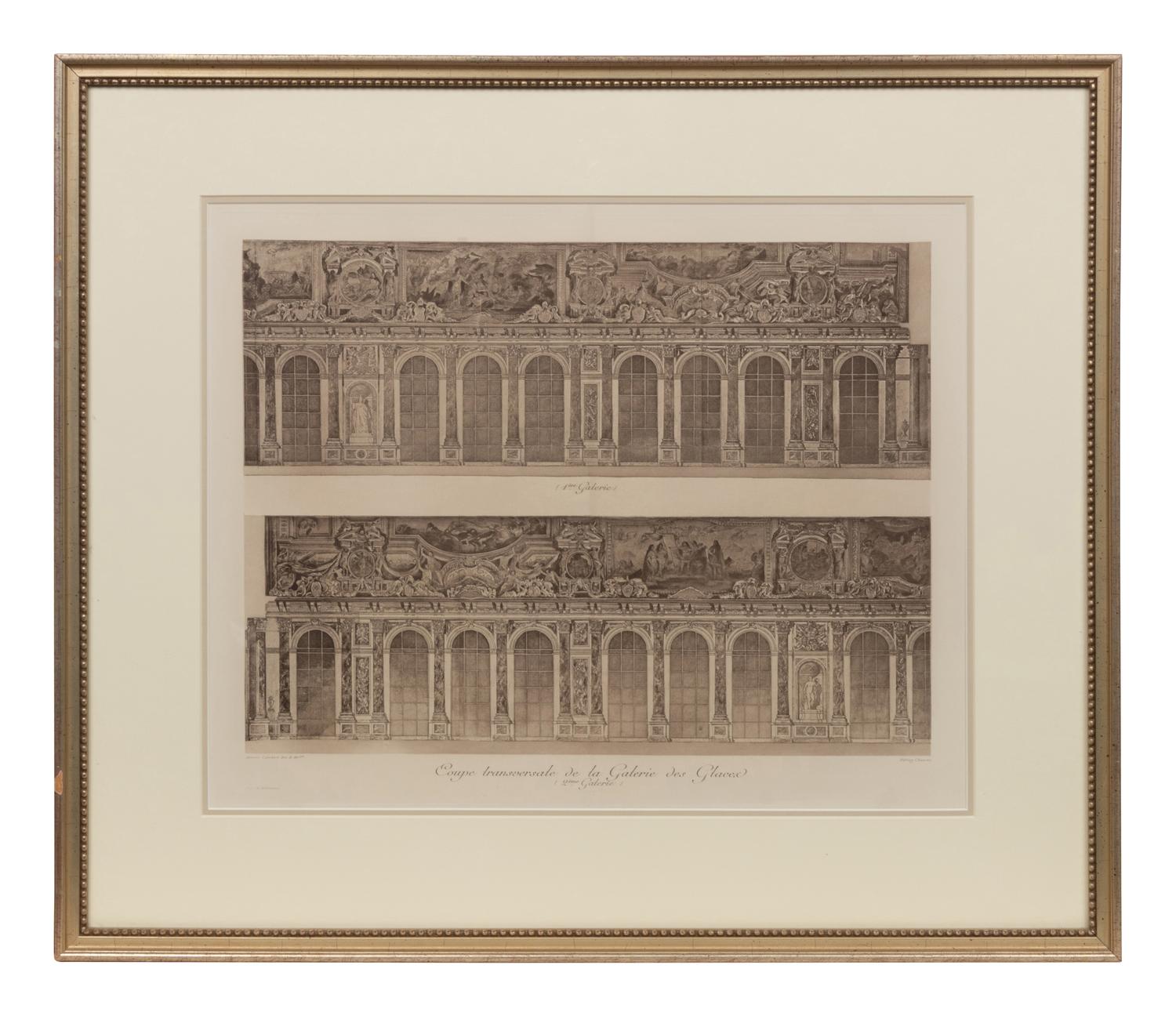 A Set of Six Framed Engravings Depicting Versailles and the Petit Trianon