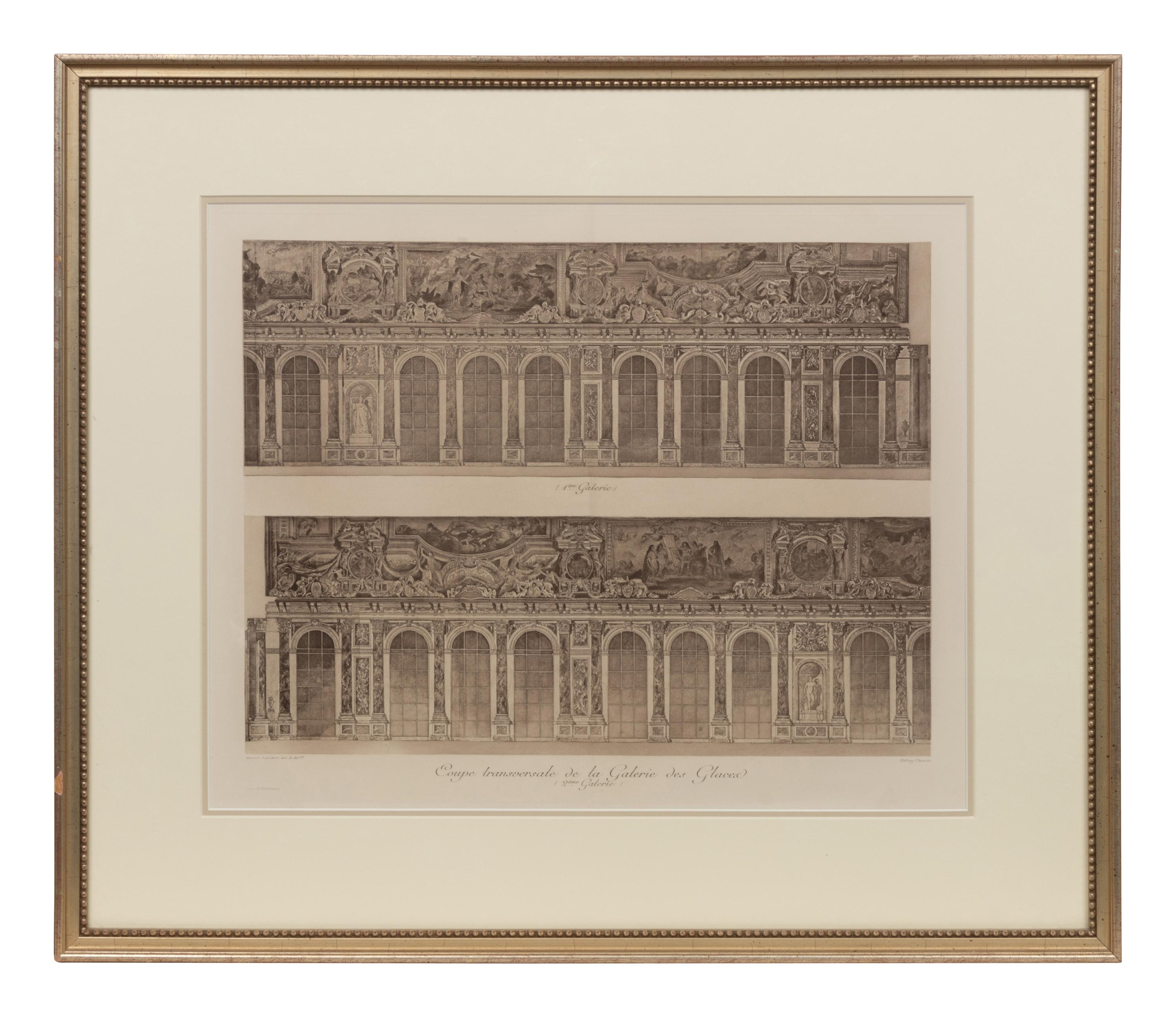 A Set of Six Framed Engravings Depicting Versailles and the Petit Trianon