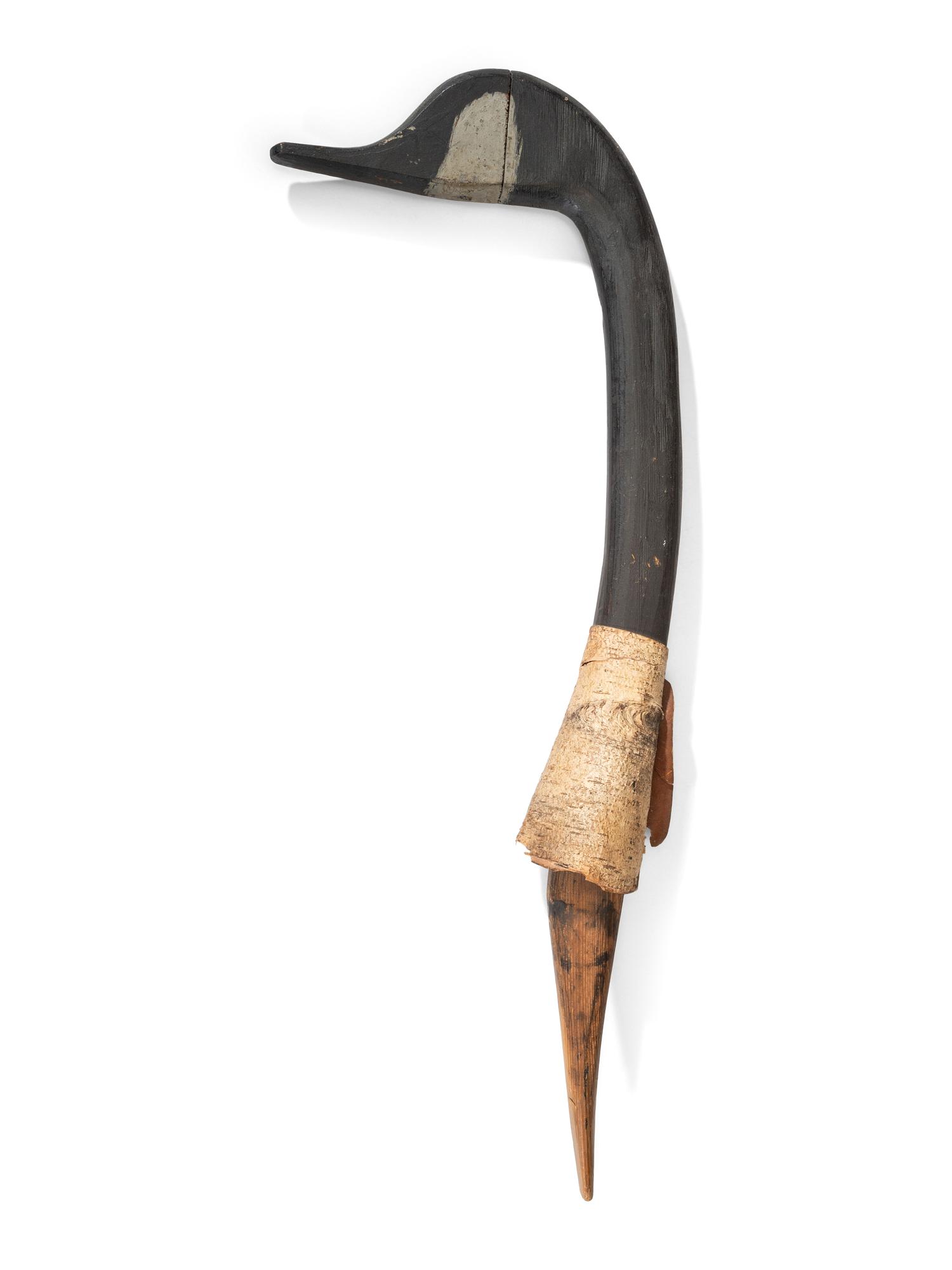 A Carved and Painted Wood and Birch Bark Goose Head Decoy