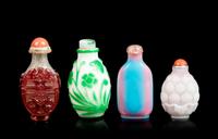 Four Chinese Peking Glass Snuff Bottles Height of largest 3 inches. — 19TH-20TH CENTURY