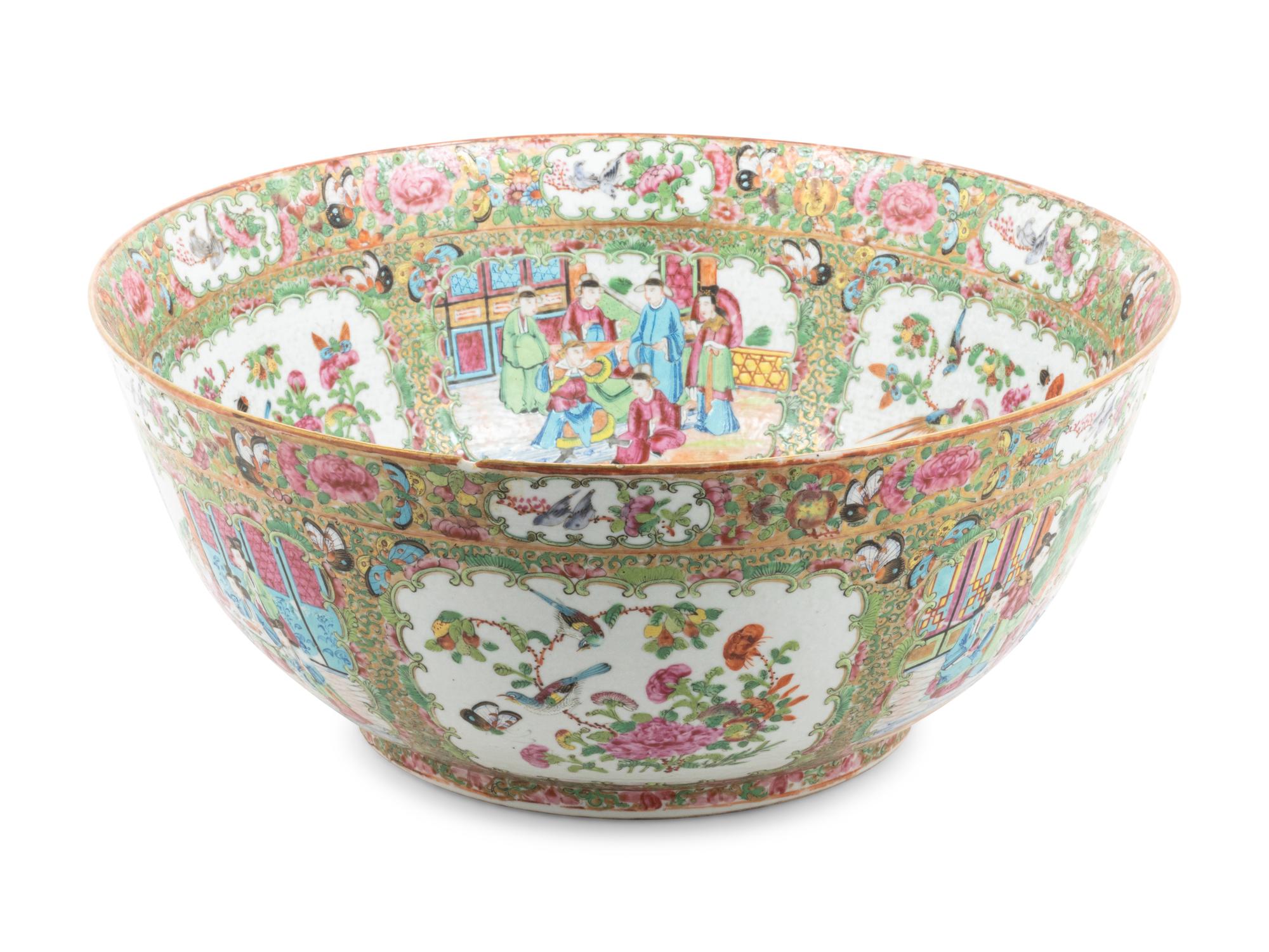 A Chinese Export Rose Medallion Punch Bowl