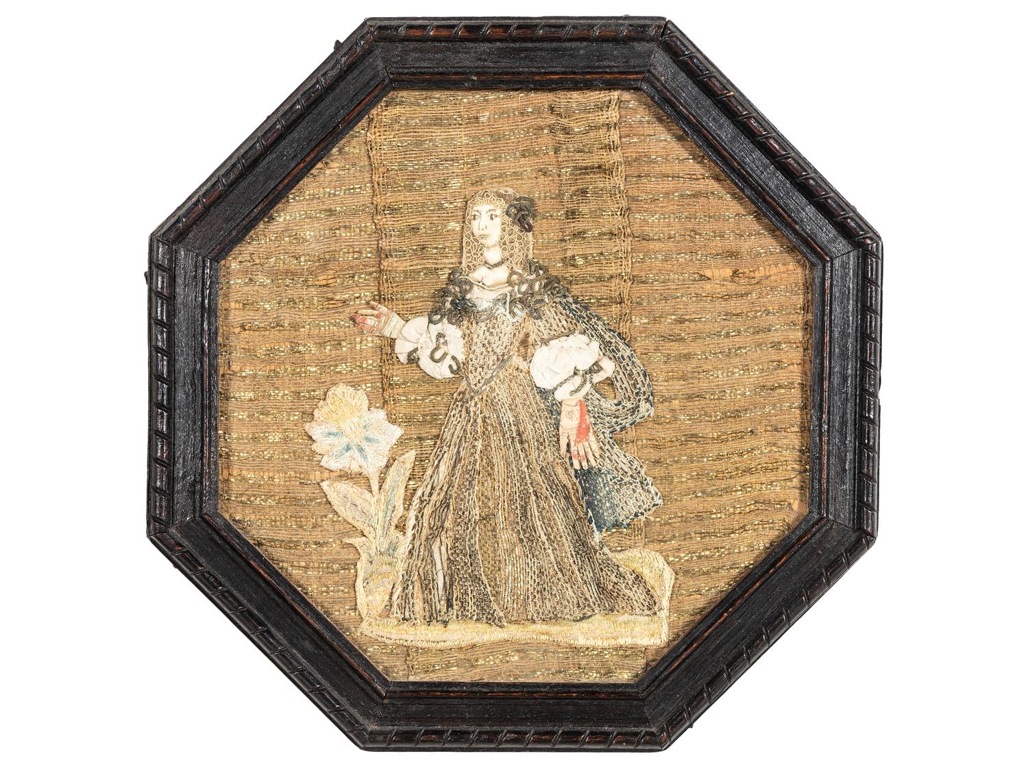 An English Corn Diorama and a Mixed Media Needlework Portrait