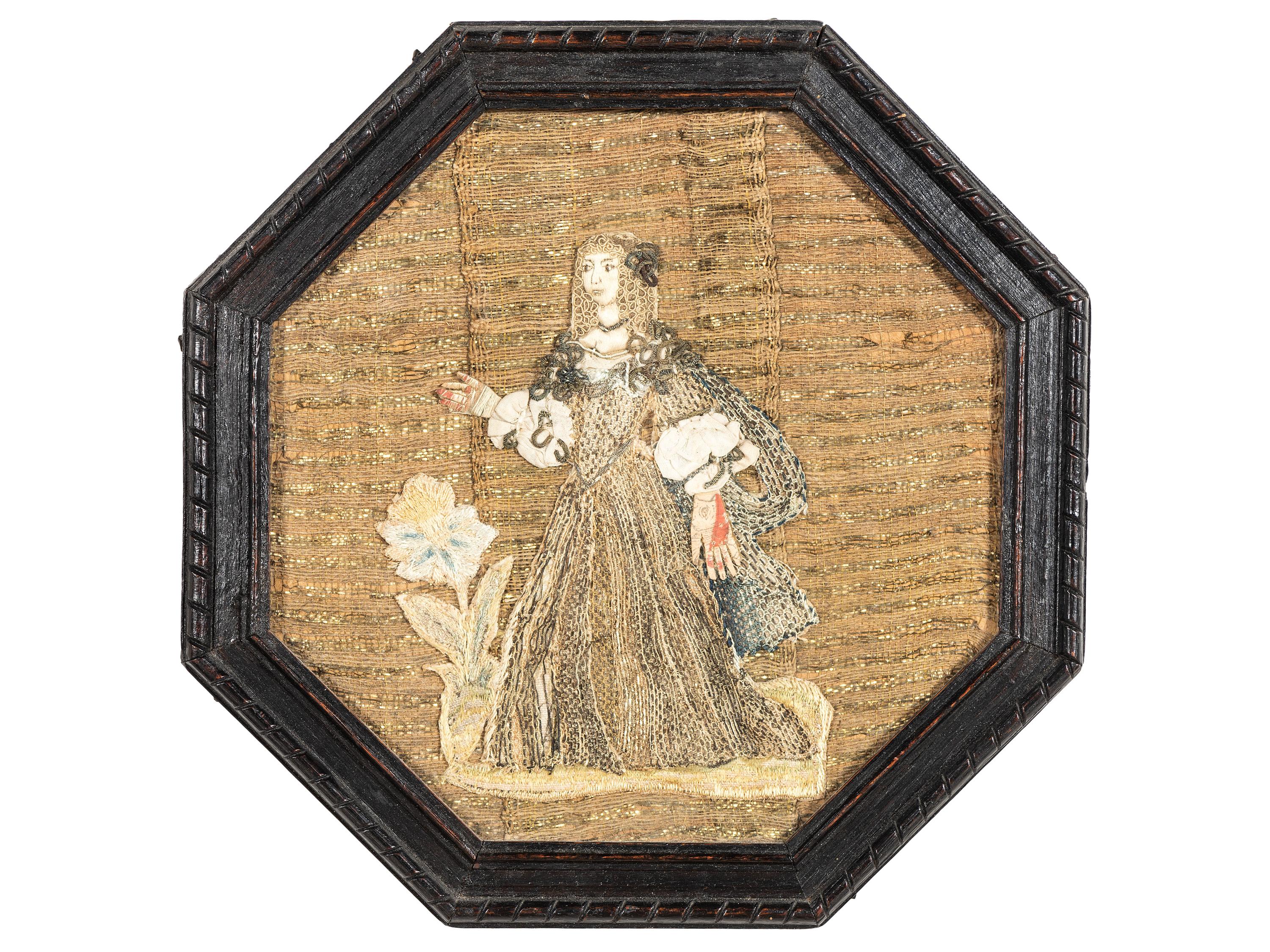 An English Corn Diorama and a Mixed Media Needlework Portrait