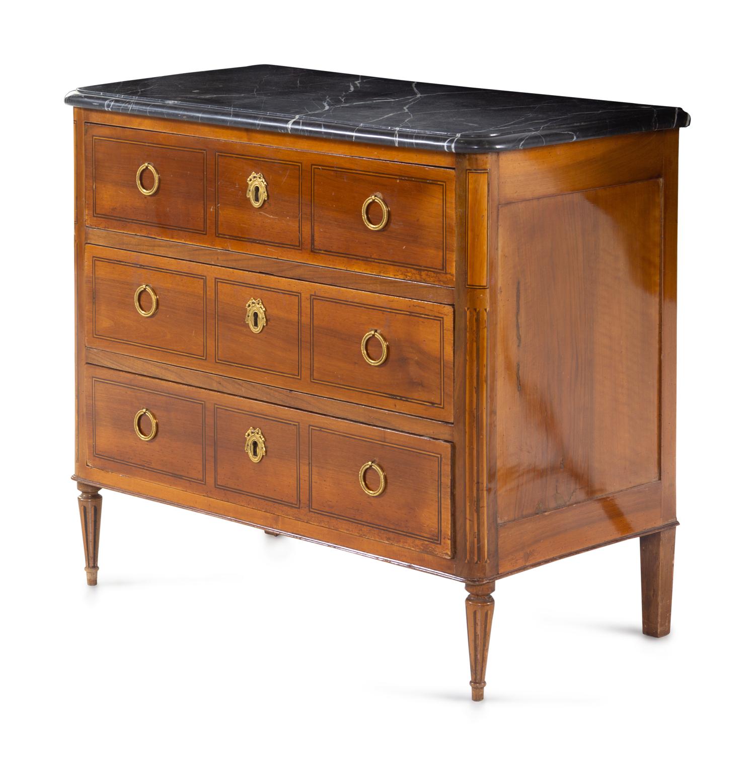 A Louis XVI Style Mahogany Marble-Top Commode