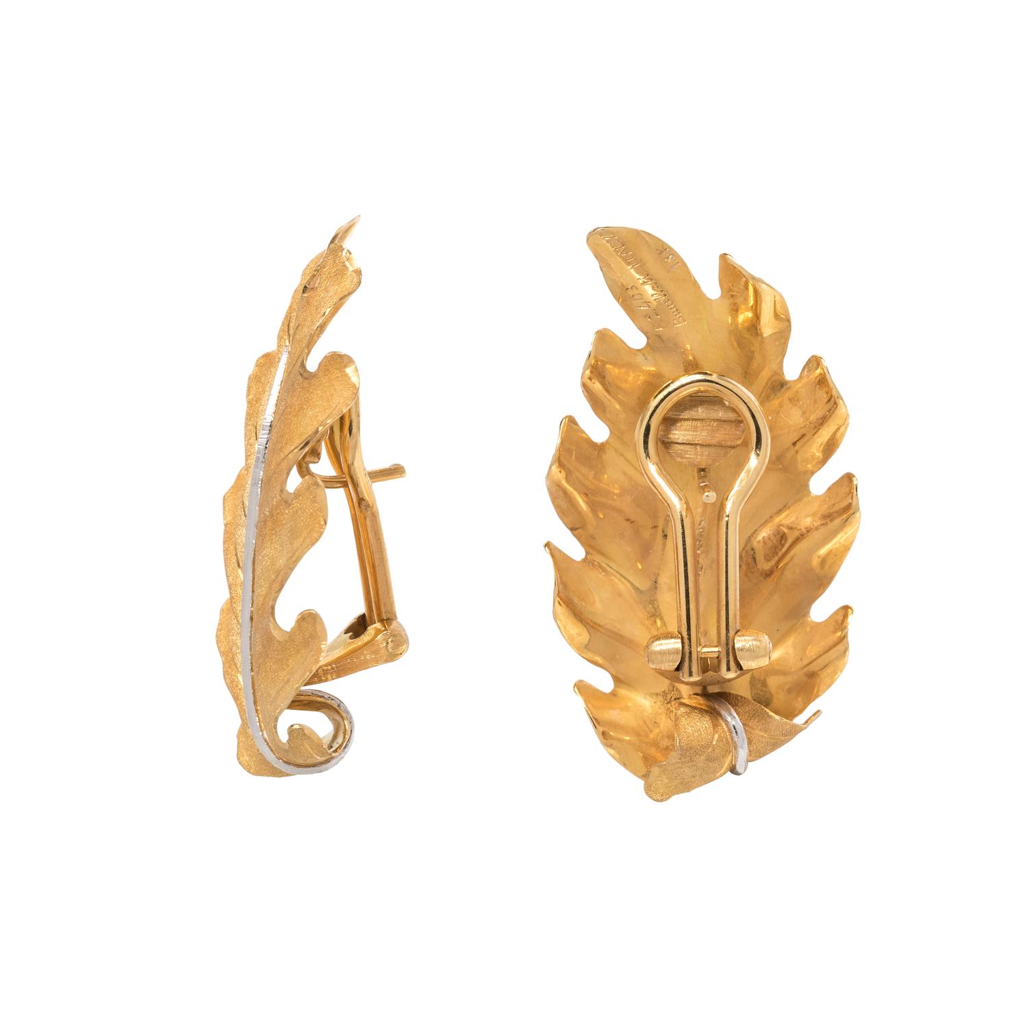 BUCCELLATI, BICOLOR GOLD LEAF EARCLIPS