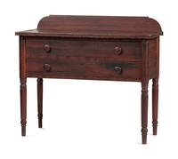 A Classical Country Grain Painted Pine and Maple Two-Drawer Console