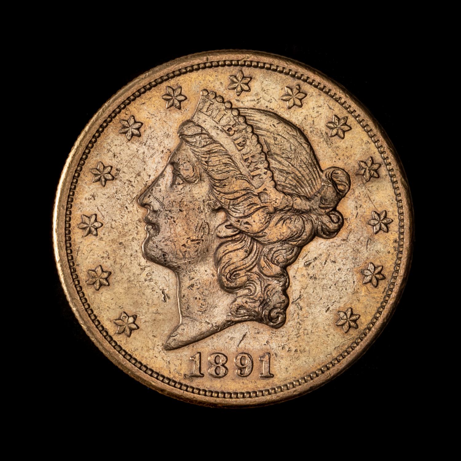A United States 1891-S Liberty Head $20 Gold Coin