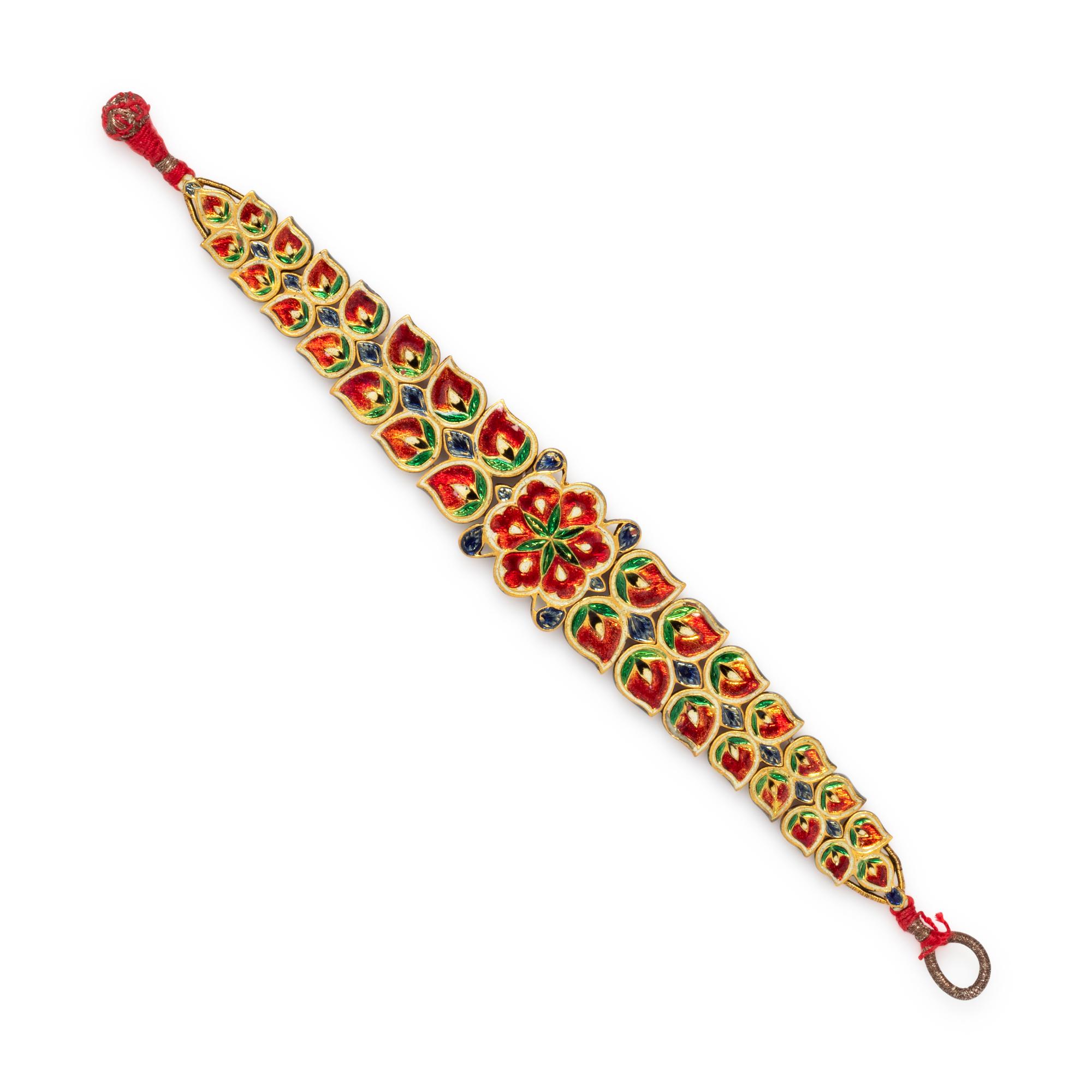KUNDAN, DIAMOND AND ENAMEL FLORAL BRACELET