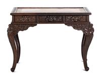 A Japanese Carved and Brass Inset Desk