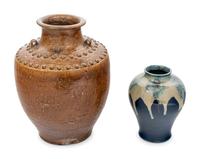 A Chinese Brown Glazed Stoneware Storage Jar and a Japanese Flambé Porcelain Jar
