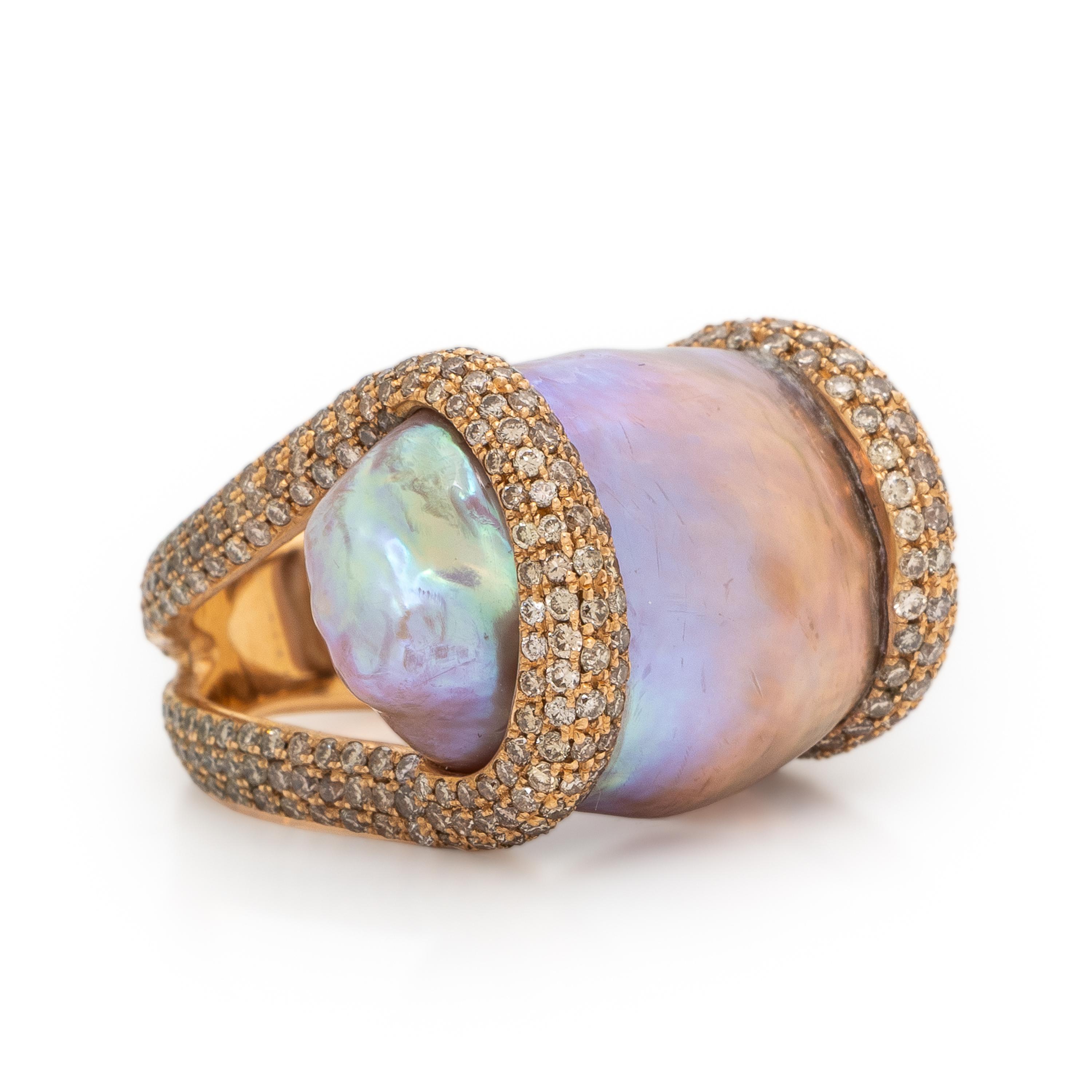 Yvel, Baroque Cultured Pearl, Colored Diamond, and Rose Gold Ring
