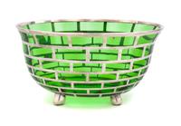 A Silver Overlay Footed Glass Bowl Width 8 1/8 inches.