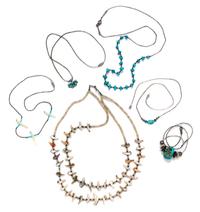 A Collection of Silver, Turquoise, Abalone and Shell Necklaces, 38.50 dwts.