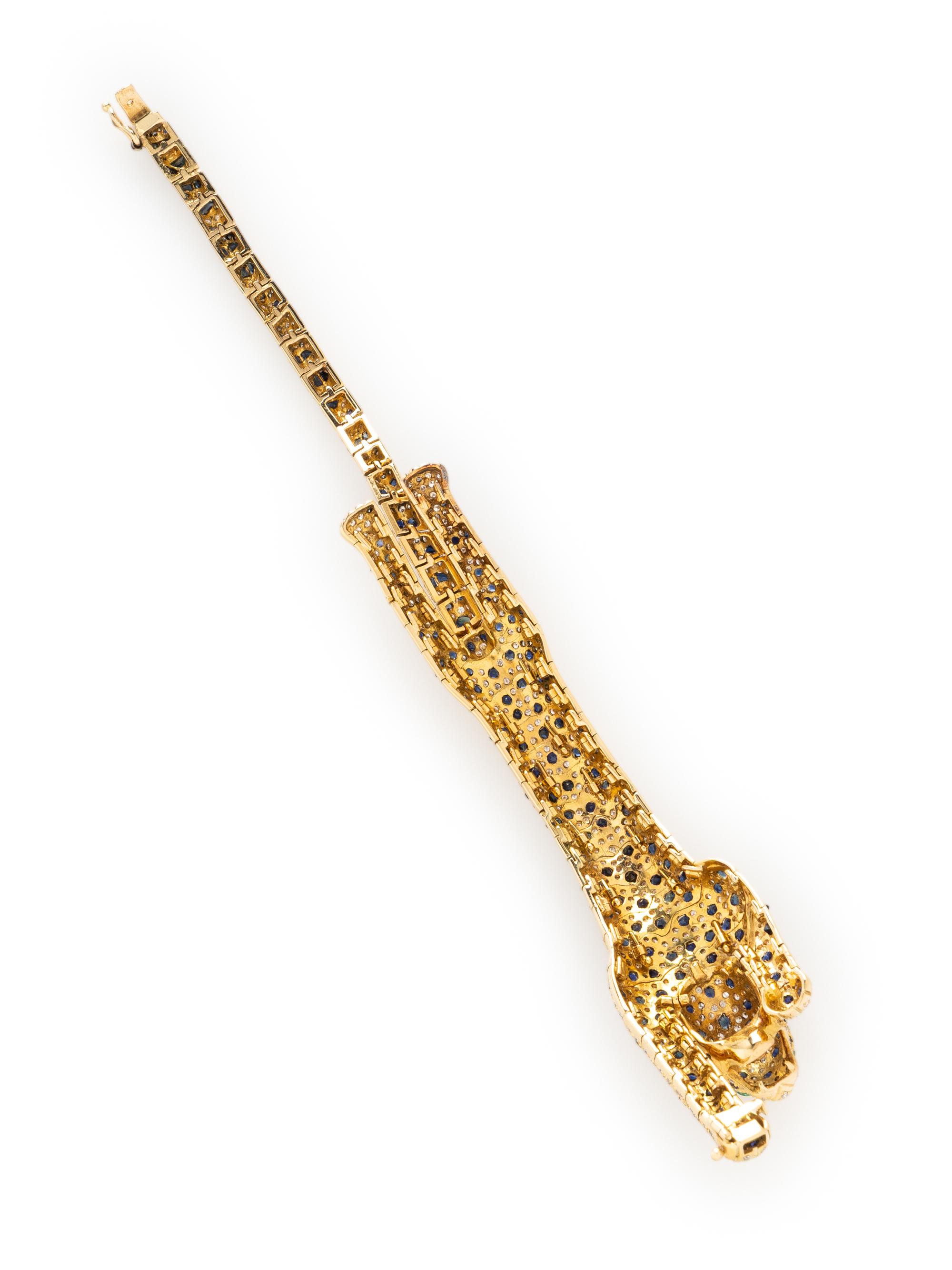 DIAMOND, SAPPHIRE, AND YELLOW GOLD PANTHER BRACELET
