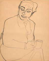 Richard Diebenkorn (American, 1922-1993) - Untitled (Portrait of a Seated Woman Holding a Cup)
