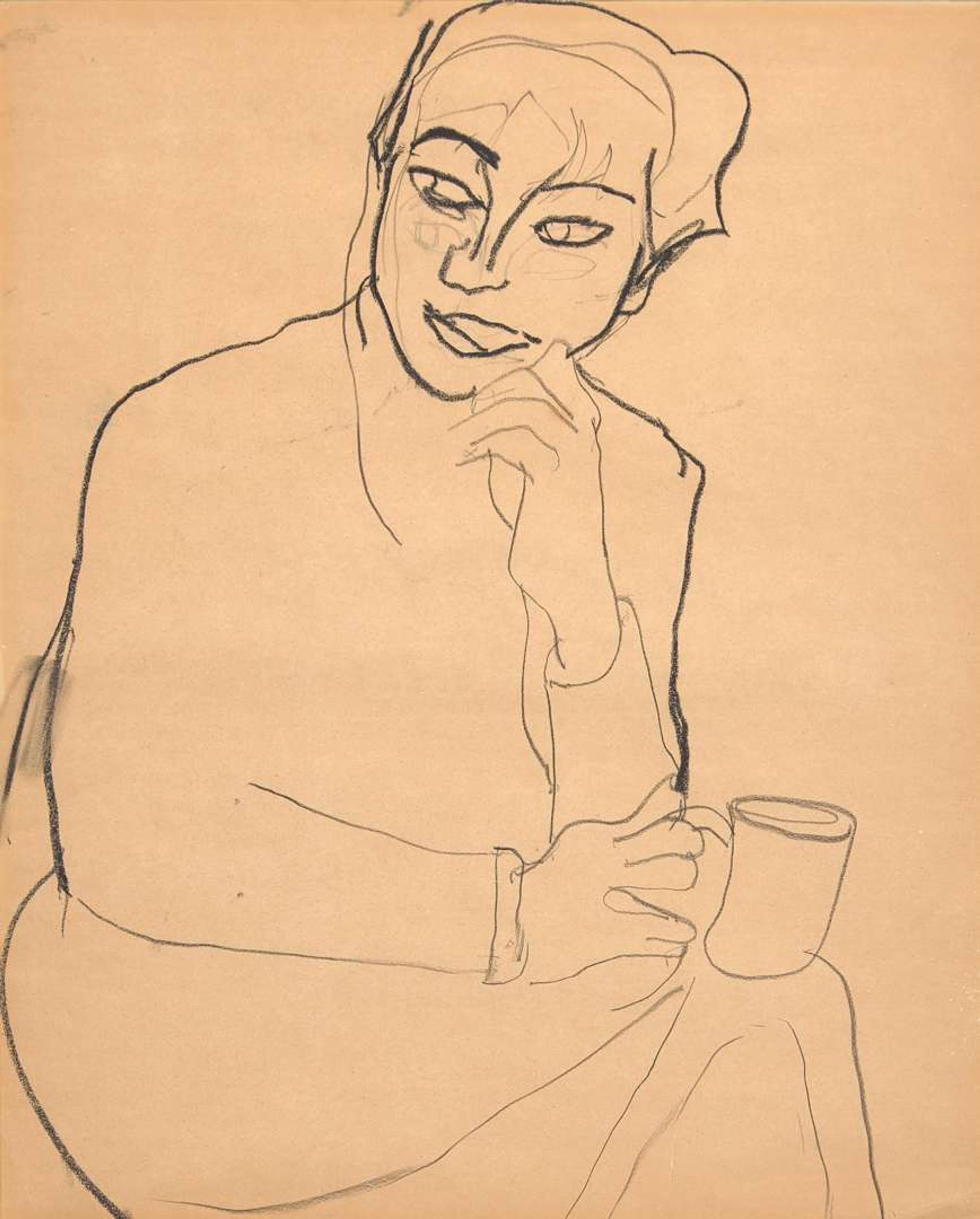 Richard Diebenkorn (American, 1922-1993) - Untitled (Portrait of a Seated Woman Holding a Cup)