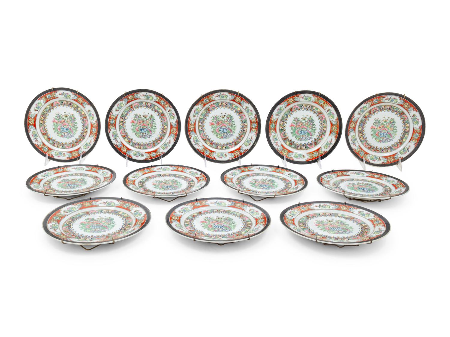 Twelve Chinese Export Famille Rose Plates