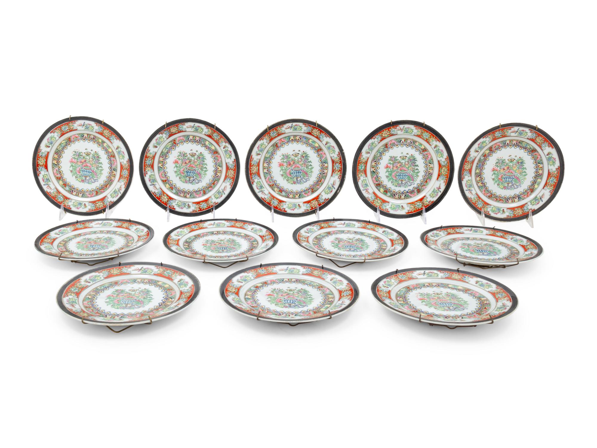 Twelve Chinese Export Famille Rose Plates