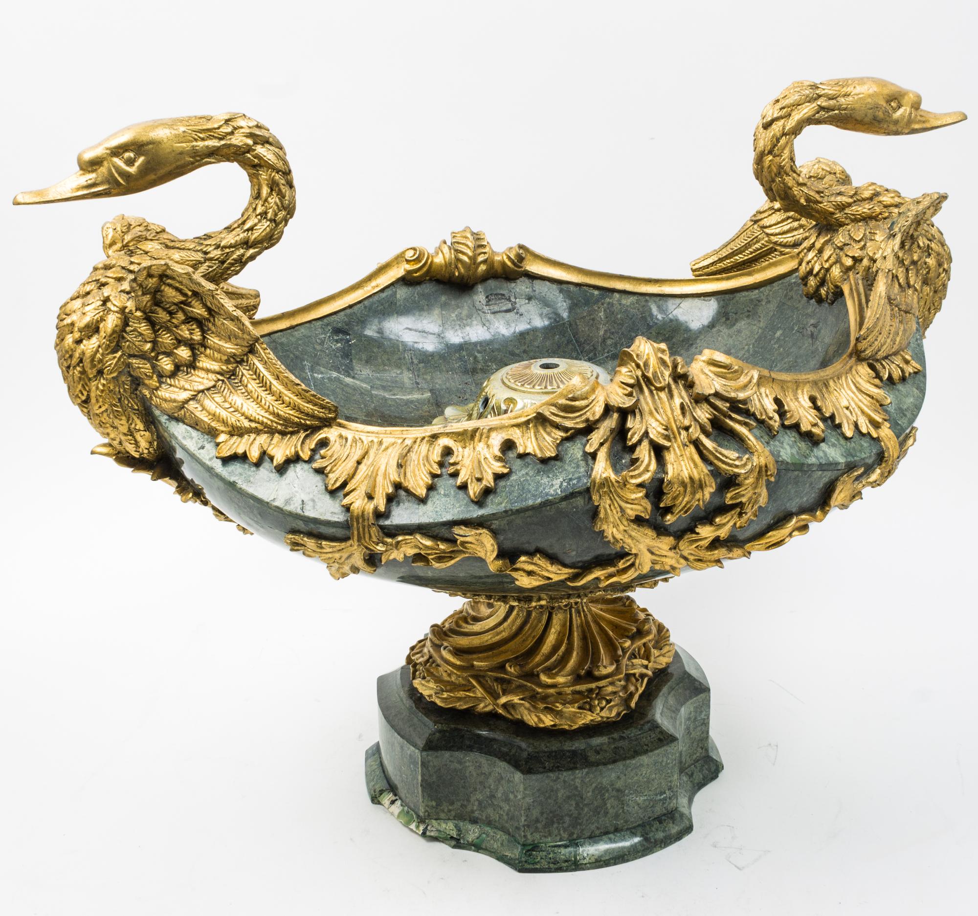 An Empire Style Marble Veneered and Gilt Composition Centerpiece Bowl Height 19 1/2 x width 26 inches. — LATE 20TH CENTURY
