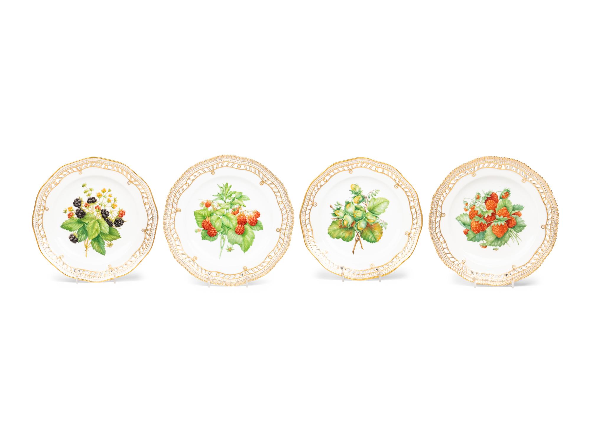 Four Royal Copenhagen Porcelain Fruit Plates
