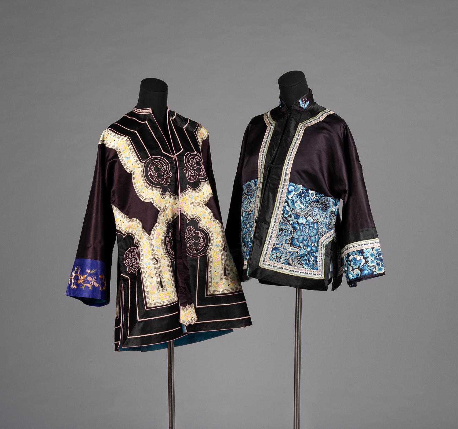 Two Black Ground Embroidered Silk Lady's Coats